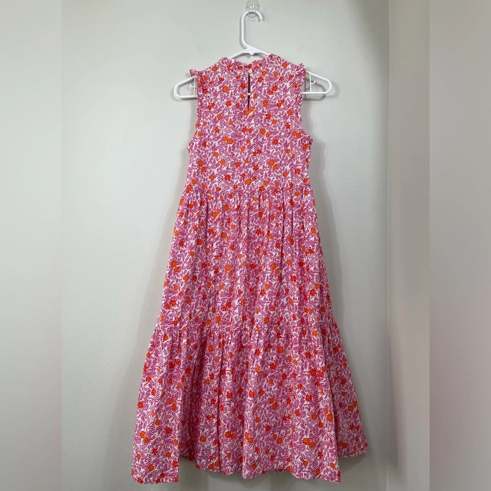 JCrew Floral Print Tiered Ruffle Sleeveless Pink Orange Cotton Dress Sz 0 - Picture 8 of 15